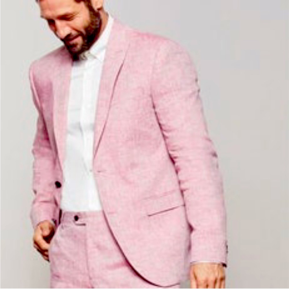 Men Linen Suit, 2 Piece - Pink